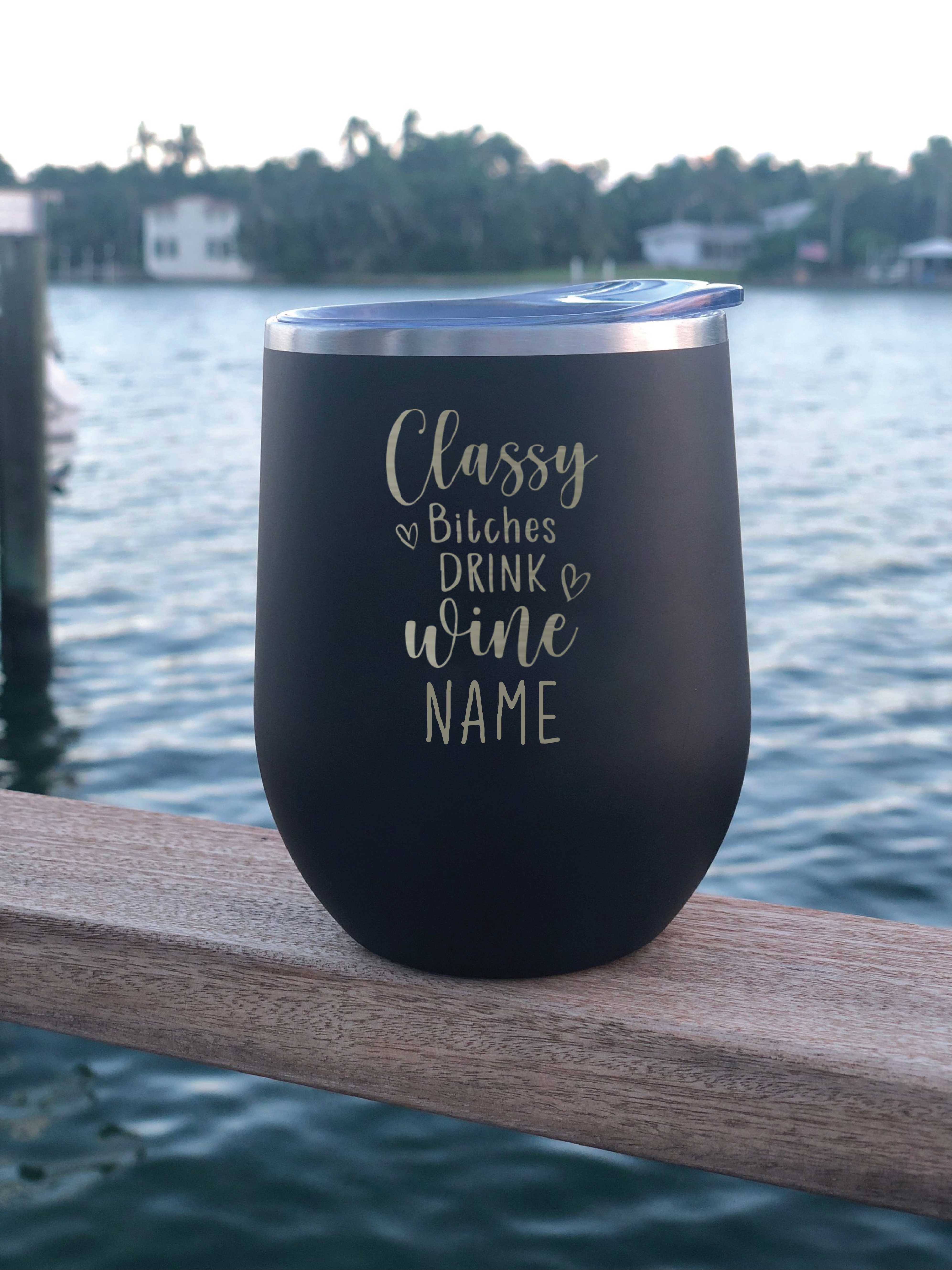 Drink Wine Black, Personalised Insulated, Stainless Steel Tumbler with Lid